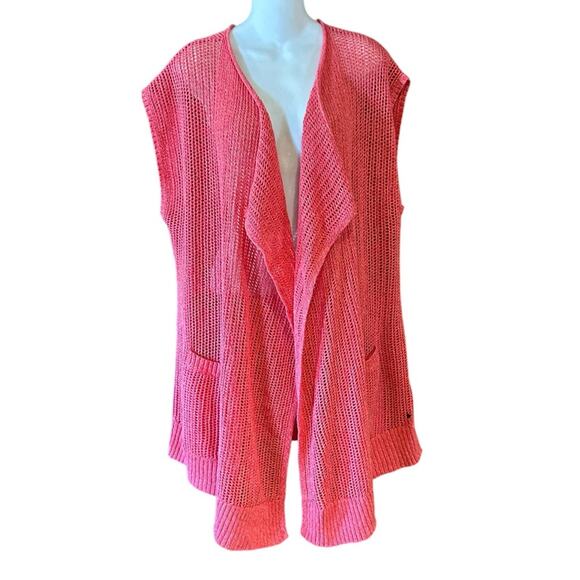 Eddie Bauer Coral Open Weave Waterfall Knit Vest Women's Large Cotton/Linen - Picture 1 of 7